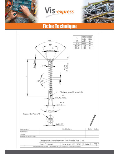 1 x VBA Vis bois agglo Premium Tête fraisée...