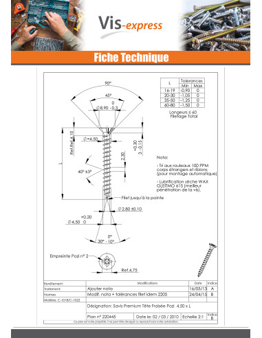 1 x VBA Vis bois agglo Premium Tête fraisée...