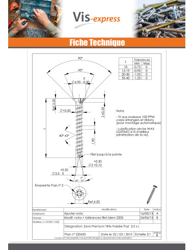 1 x VBA Vis bois agglo Premium Tête fraisée...