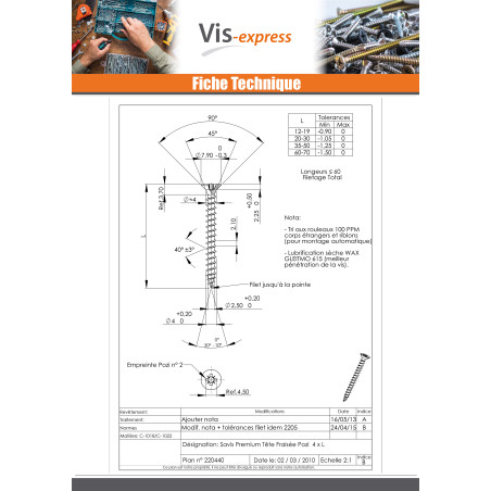 1 x VBA Vis bois agglo Premium Tête fraisée Pozi N°2 4X40 Acier zingué