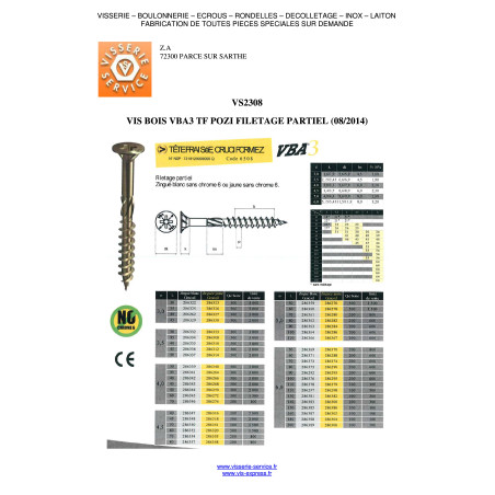 1 x VBA3 Tête fraisée Pozi 4.5X70 Filetage partiel Bichromaté