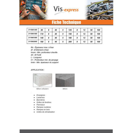 1 x Vis béton Tête hexagonale TH Rondelle d'étanchéite EPDM 6.5X125 Blue Ruspert