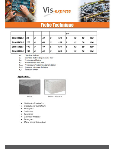 1 x Vis béton Tête hexagonale TH Fendue 6.5X32...
