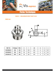 Graisseur droit M6 Pas de 100 Inox A4