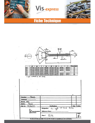 1 x VBA Vis bois agglo Tête fraisée Fendue...