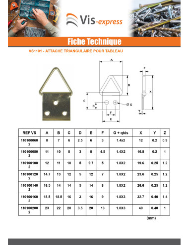 1 x Attache triangulaire pour tableau 6MM Acier...
