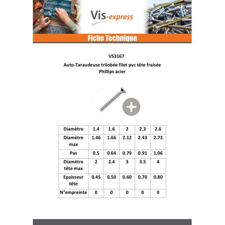 1 x Vis autotaraudeuse Pour Plastique Tête fraisée Phillips n° 0 1.6X8 Acier zingué noir microvis