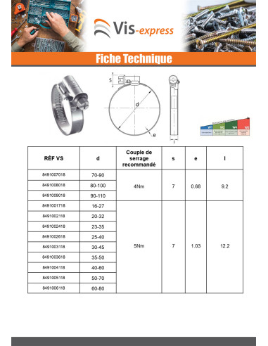 1 x Collier de serrage tête déportée bande non...