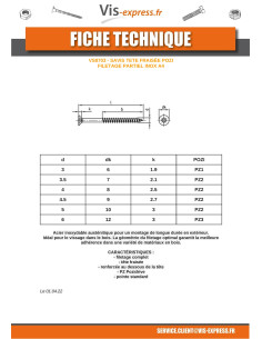 VBA Vis bois agglo Tête fraisée Pozi N°3 6X150 Filetage... 2