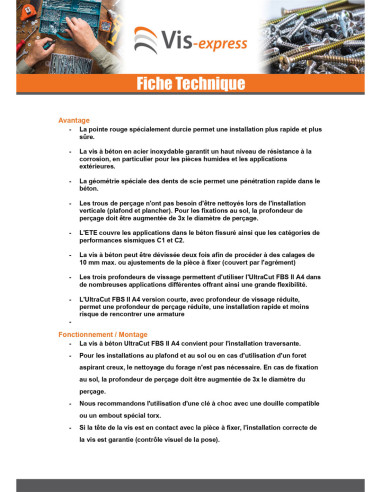 1 x Vis béton Tête fraisée FISCHER ULTRACUT FBS...