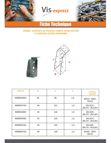 1 x Sabot POUTRE B LEVRE Longue Sendzimir 71X221