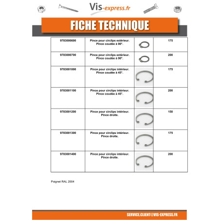 1 x PINCE Circlip Intérieur Droite Longueur 200