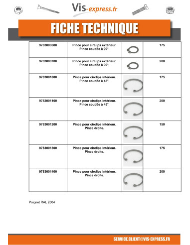 1 x PINCE Circlip Extèrieur Droite Longueur 228