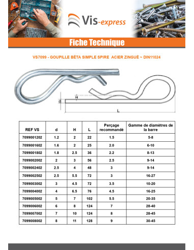 1 x Goupille Beta Acier zingué De Diamètre 2.5