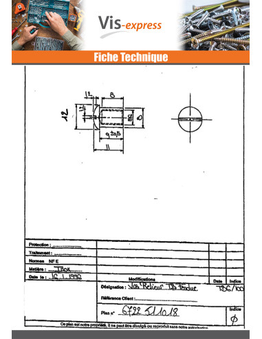1 x Ecrou Relieur Tête bombée Fendue 8X9 M6X8 Inox
