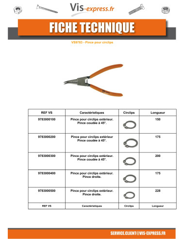 1 x PINCE Circlip Intérieur Droite Longueur 150