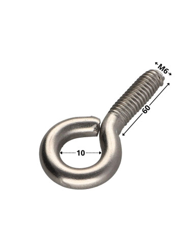 1 x Piton Métaux M6X60 Oeil 10 Inox A2