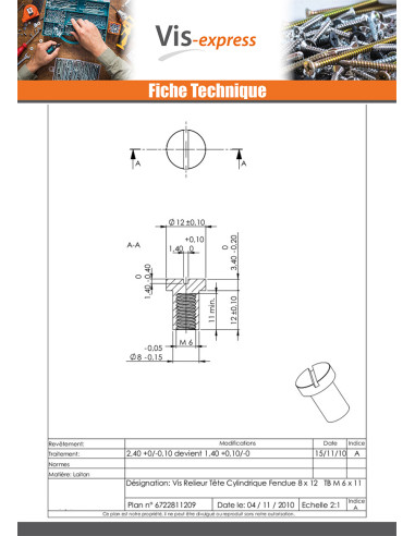 1 x Ecrou Relieur Tête cylindrique TC Fendue...
