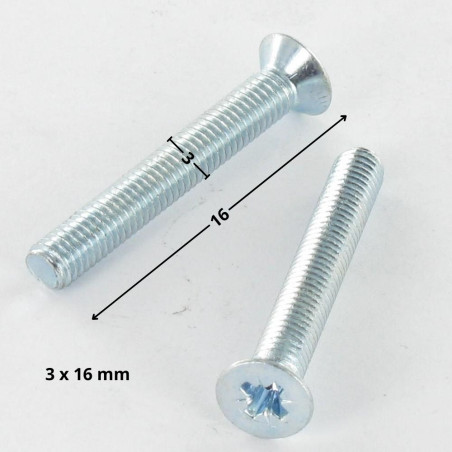 1 x Vis métaux Tête fraisée Pozi N°1 M3X16 Acier zingué microvis