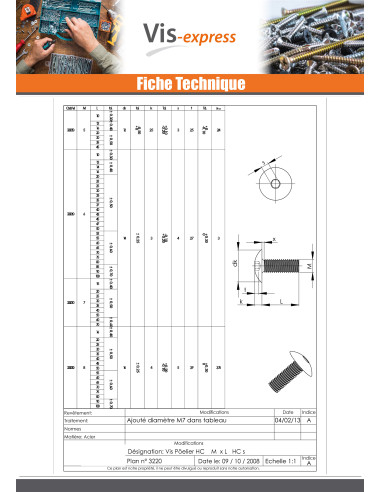 1 x Vis Poelier M8X75 Clé de 5 HC5 Acier nickelé