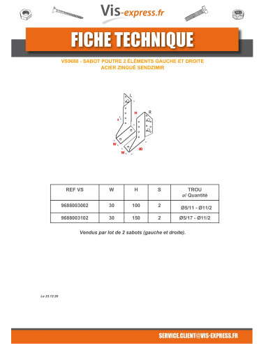 1 x Ensemble 2 Sabot de charpente Gauche Droite...