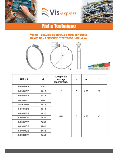 1 x Collier de serrage tête déportée bande non...