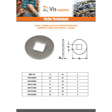 1 x Rondelle Pour construction bois intérieur carré 11X34X3 Acier zingué