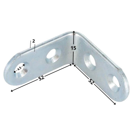 1 x Equerre 52X52X15 4 Trous Diamètre 4.5 Acier zingué