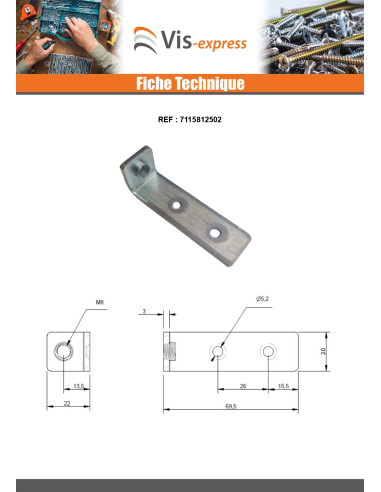 1 x Equerre de fixation Trou Taraudé M8X150...