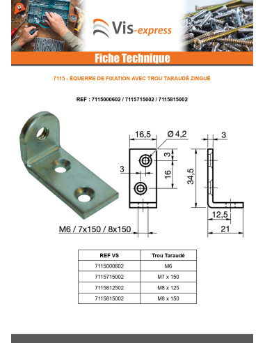 1 x Equerre de fixation Trou Taraudé M6 Acier...