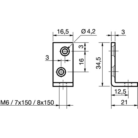 1 x Equerre de fixation Trou Taraudé M7X150 Acier zingué