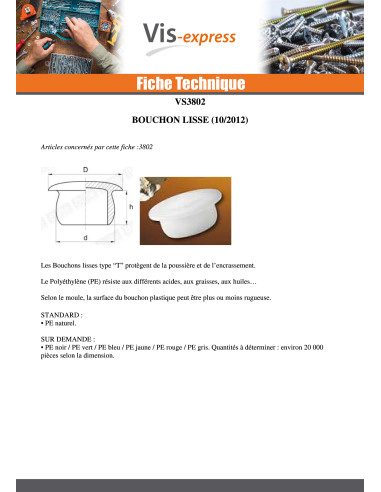 1 x Bouchon Lisse 25X32 LG13 Polyéthylène RAL1020