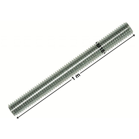 1 x Tige filetée M18 Longueur 1 mètre Classe 4.8 Acier zingué