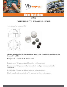 Cache Ecrou ou cache tête vis Tête hexagonale TH M20... 2