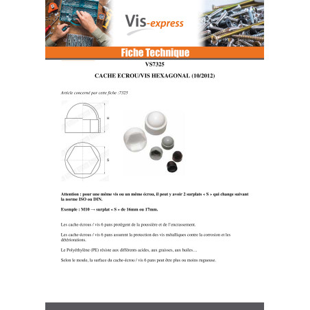1 x Cache Ecrou ou cache tête vis Tête hexagonale TH M4 Polyethylène noir Sur plat 7