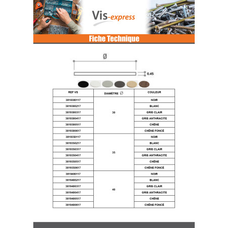 1 x Cache adhésif Diamètre 25 Gris ANTHRACITE