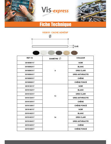 1 x Cache adhésif Diamètre 9 CHENE