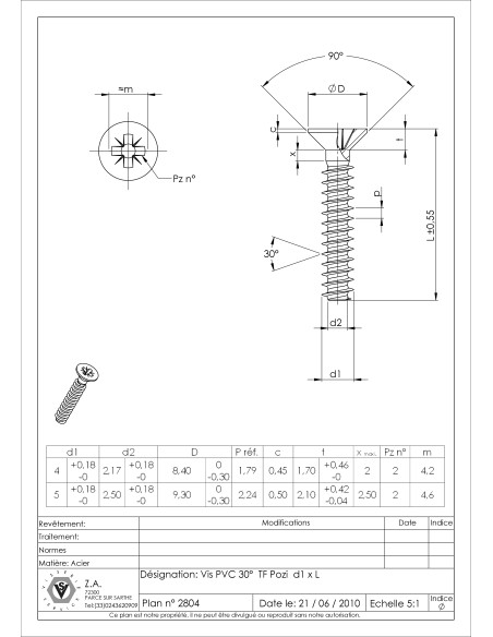 1 x Vis pvc Tête fraisée Pozi 6X25 Acier zingué