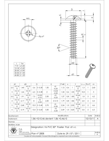 1 x Vis pvc Poelier Pozi N°2 4X10 Acier zingué