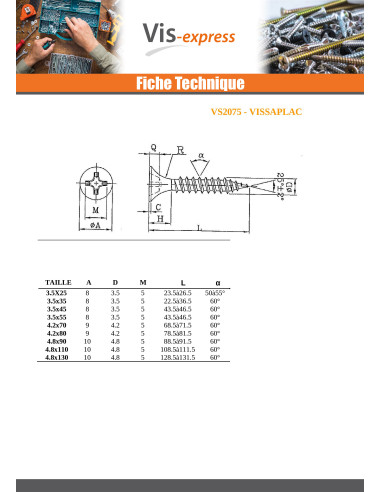 1 x Vis pour plaque de plâtre Vis TTPC 3.5X40...