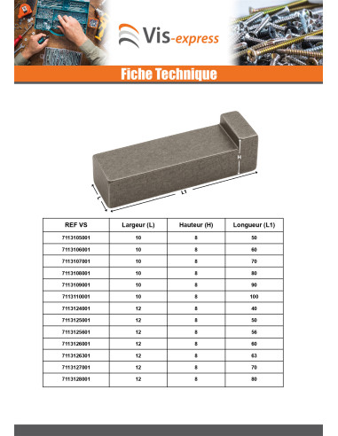 1 x Clavette à talon Acier brut 10X8 Longueur 100
