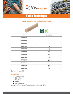 Tourillon bois lisse Diamètre 6 Longueur 1 mètre 2