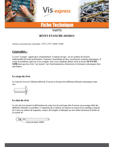 1 x Rivet Etanche GOSTOP Aluminium Tige acier...