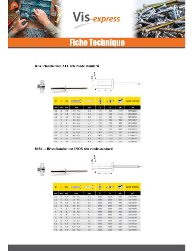 1 x Rivet Etanche GOSTOP Aluminium Tige acier...