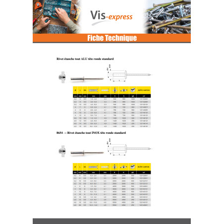 1 x Rivet Etanche GOSTOP Aluminium Tige acier Tête plate 4.8X8