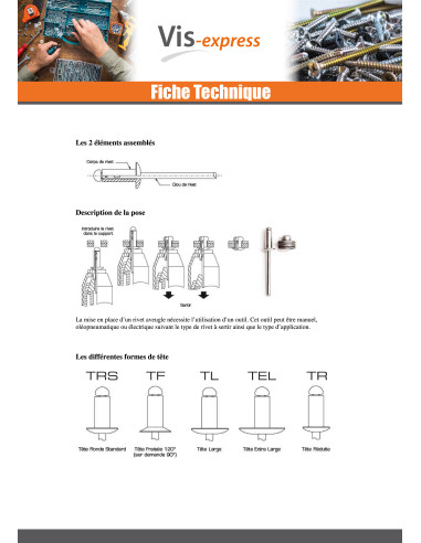 1 x Rivet Etanche GOSTOP Aluminium Tige acier...