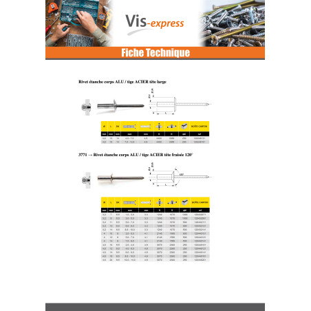 1 x Rivet Etanche GOSTOP Aluminium Tige acier Tête plate 4X8