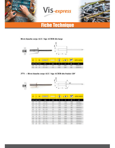 1 x Rivet Etanche GOSTOP Aluminium Tige acier...
