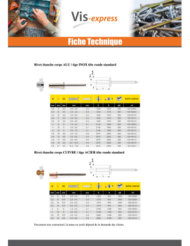 1 x Rivet Etanche GOSTOP Aluminium Tige acier...