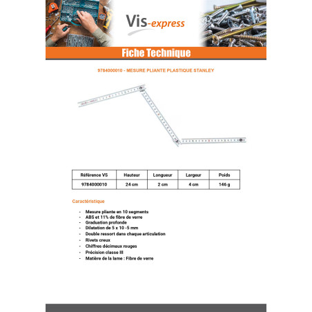 1 x Mesure pliante Plastique STANLEY 2 mètres
